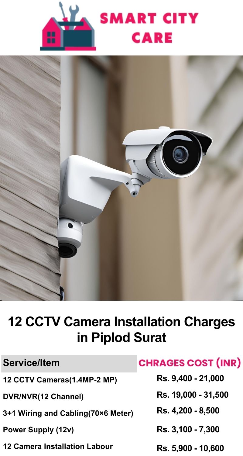 12 CCTV camera installation cost list in  Surat, Piplod