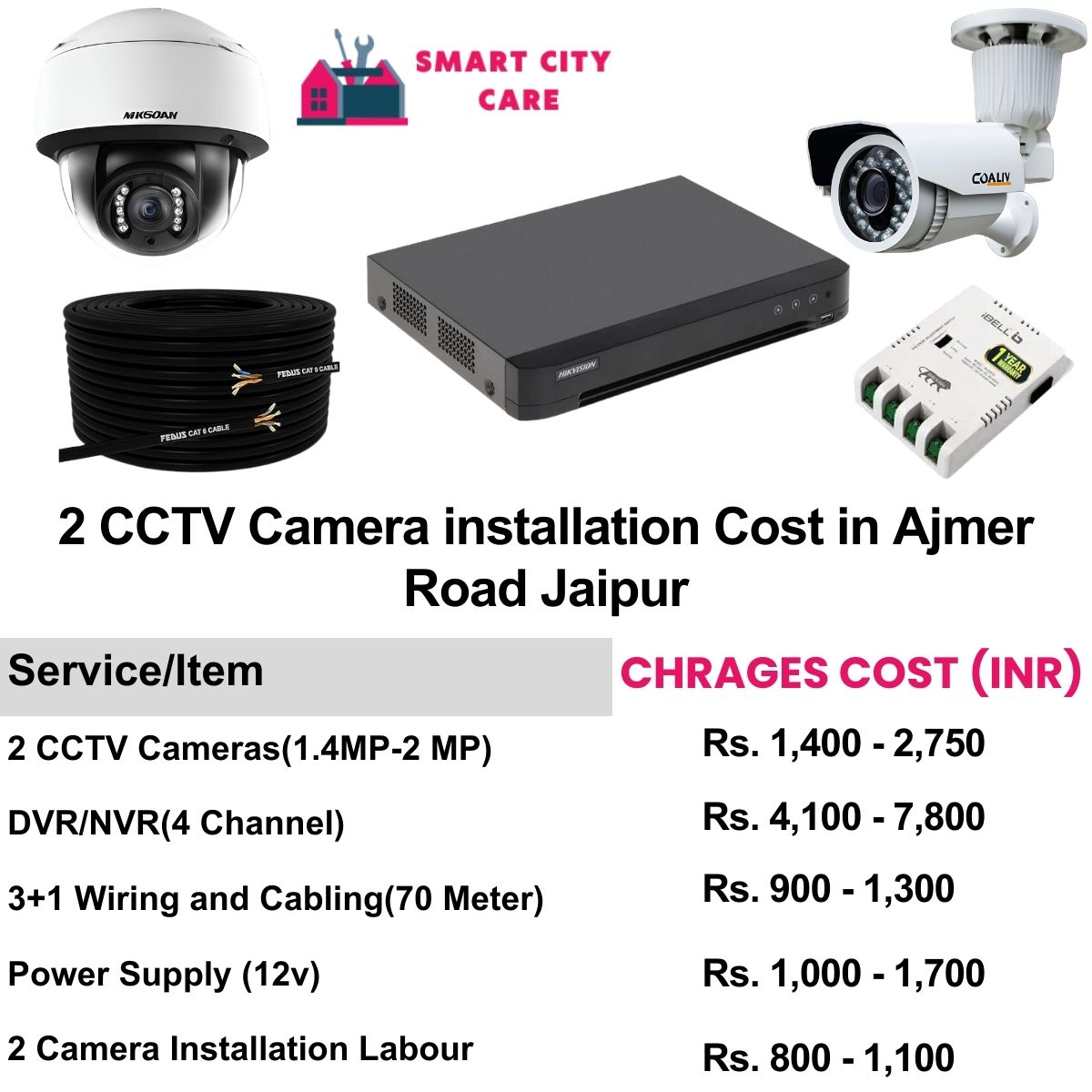 2 CCTV camera installation cost list in  Jaipur, Ajmer Road