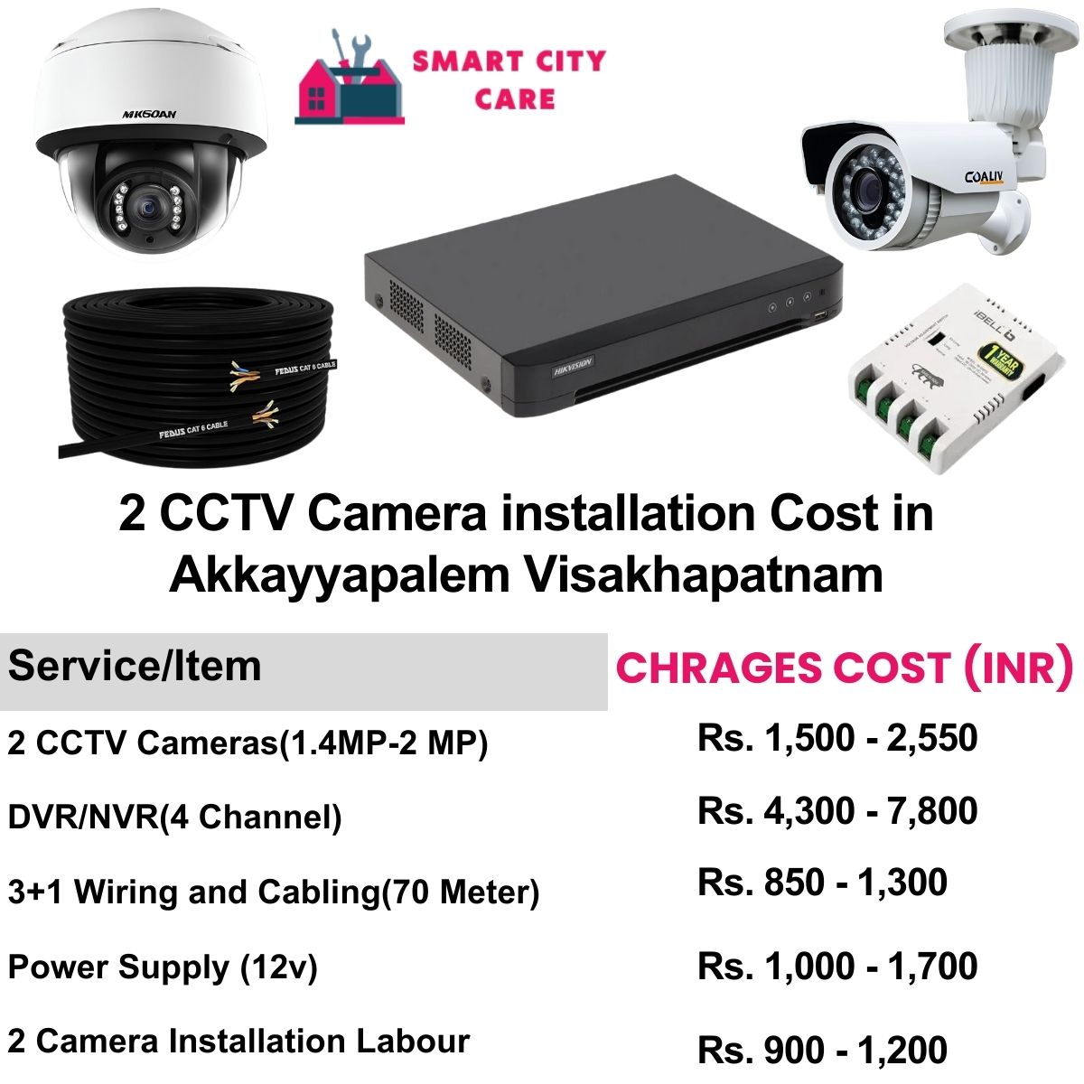 2 CCTV camera installation cost list in  Visakhapatnam, Akkayyapalem