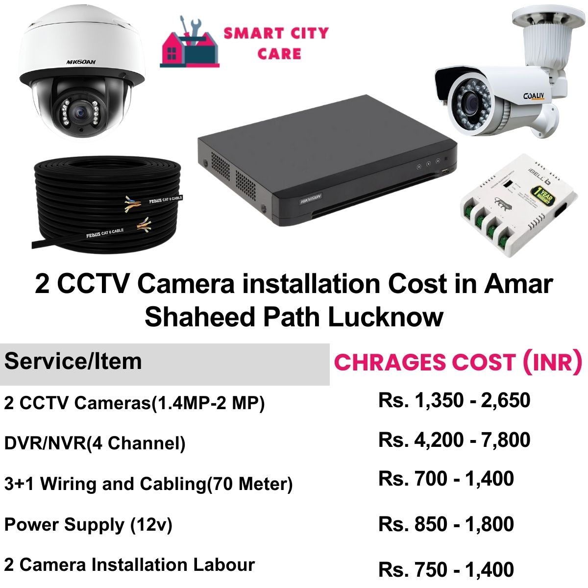 2 CCTV camera installation cost list in  Lucknow, Amar Shaheed Path