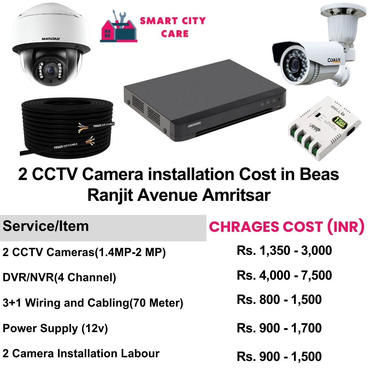 2 CCTV camera installation cost list in  Amritsar, Beas, Ranjit Avenue