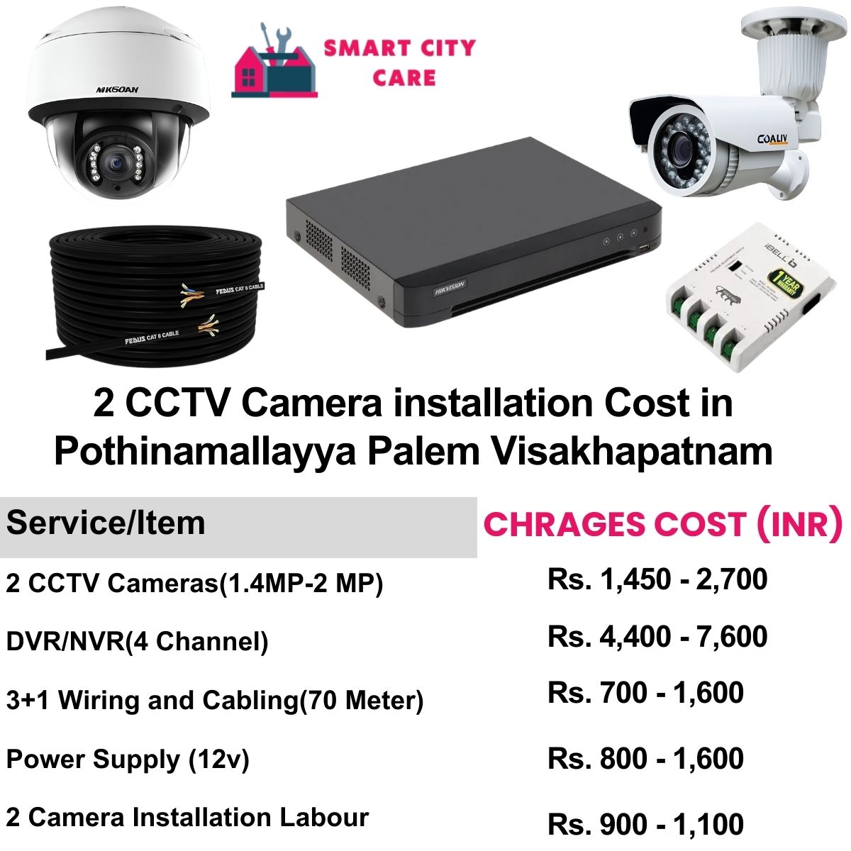 2 CCTV camera installation cost list in  Visakhapatnam, Pothinamallayya Palem