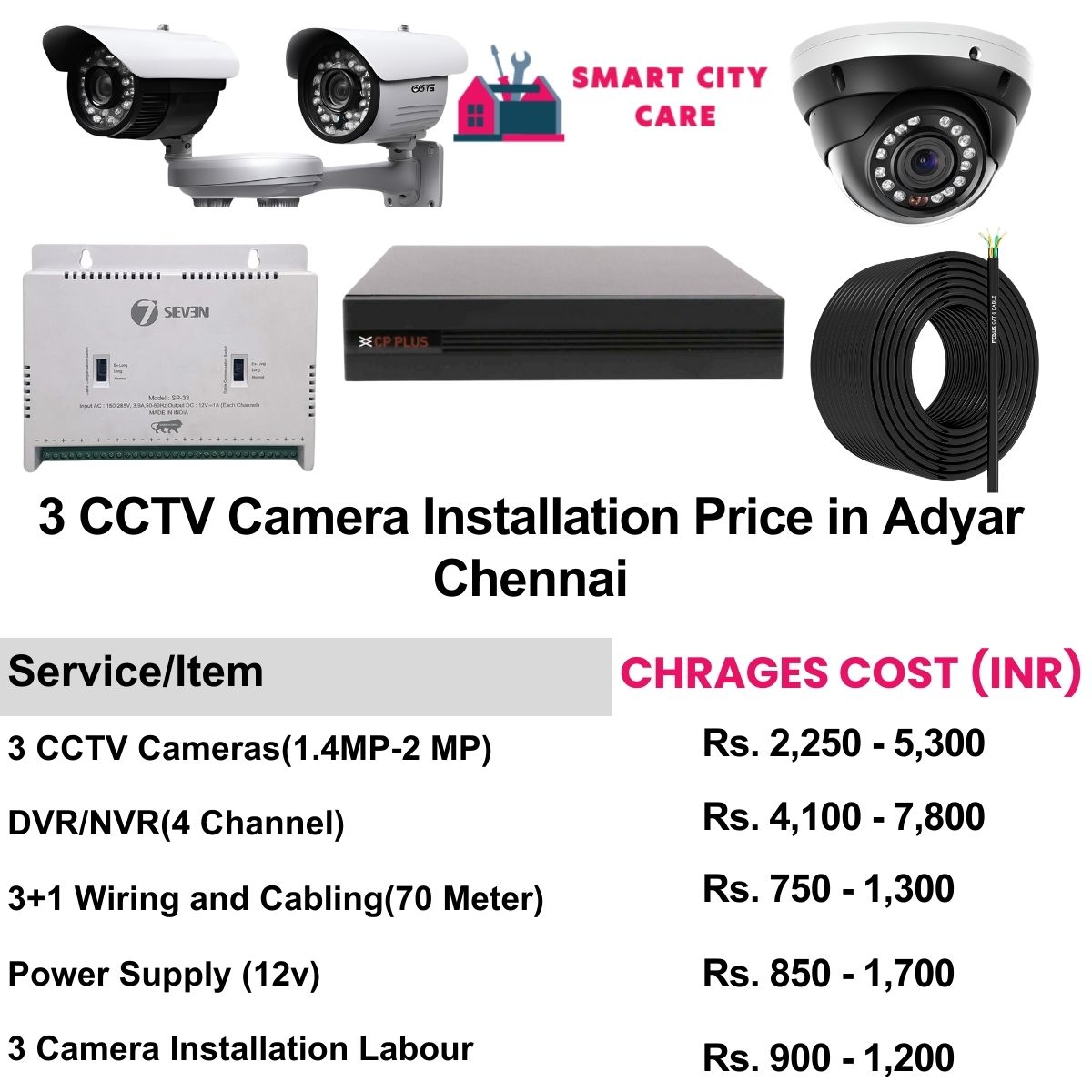 3 CCTV camera installation cost list in  Chennai, Adyar