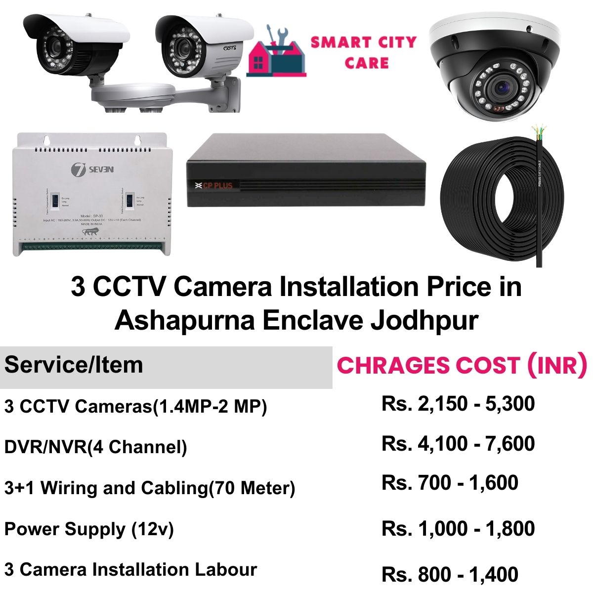 3 CCTV camera installation cost list in  Jodhpur, Ashapurna Enclave