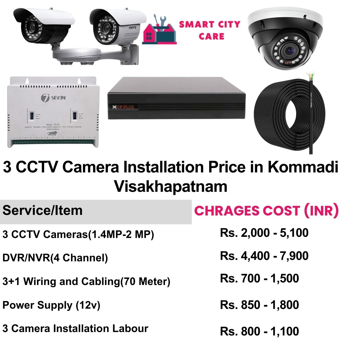 3 CCTV camera installation cost list in  Visakhapatnam, Kommadi