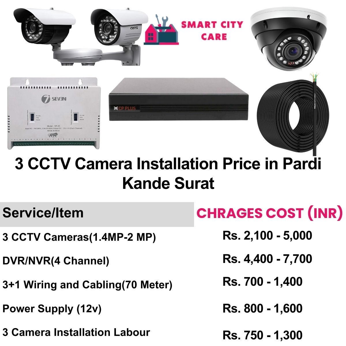 3 CCTV camera installation cost in Pardi Kande