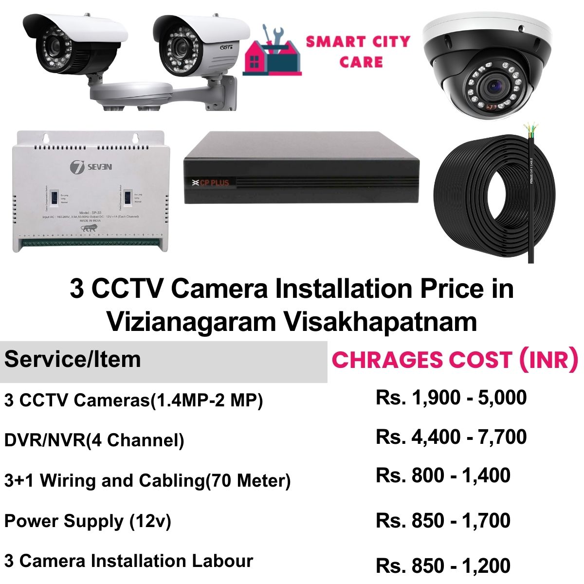 3 CCTV camera installation cost list in  Visakhapatnam, Vizianagaram