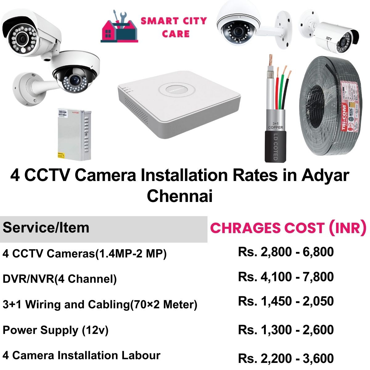 4 CCTV camera installation cost list in  Chennai, Adyar