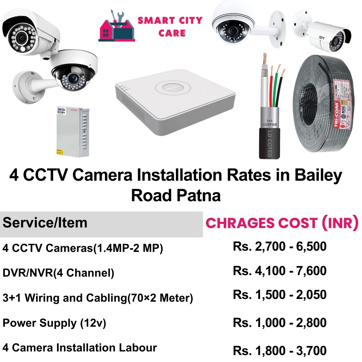 4 CCTV camera installation cost list in  Patna, Bailey Road