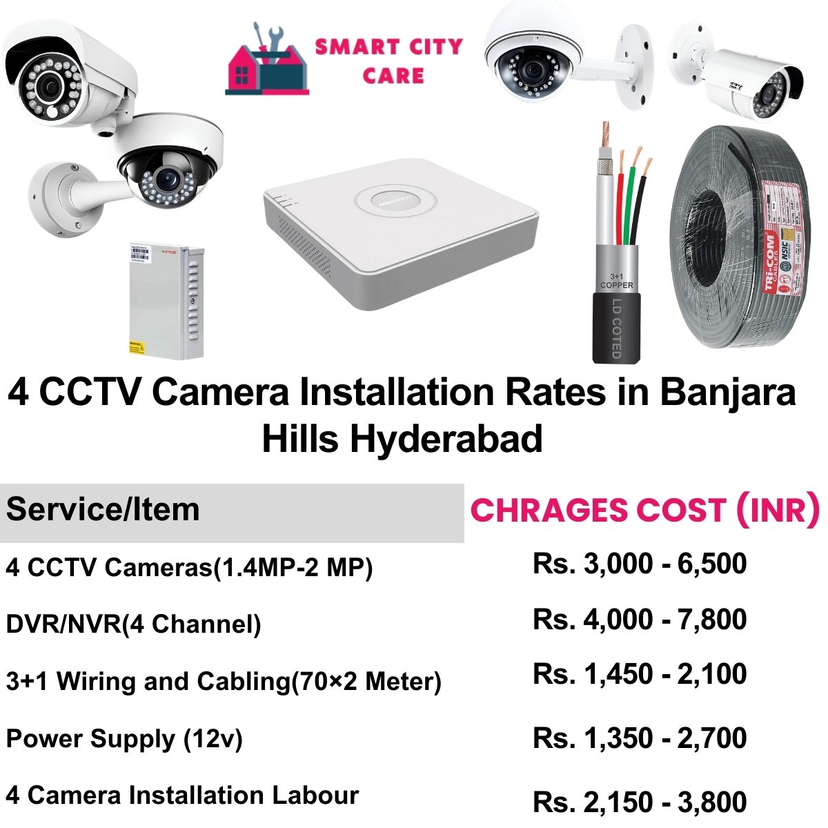 4 CCTV camera installation cost list in  Hyderabad, Banjara Hills