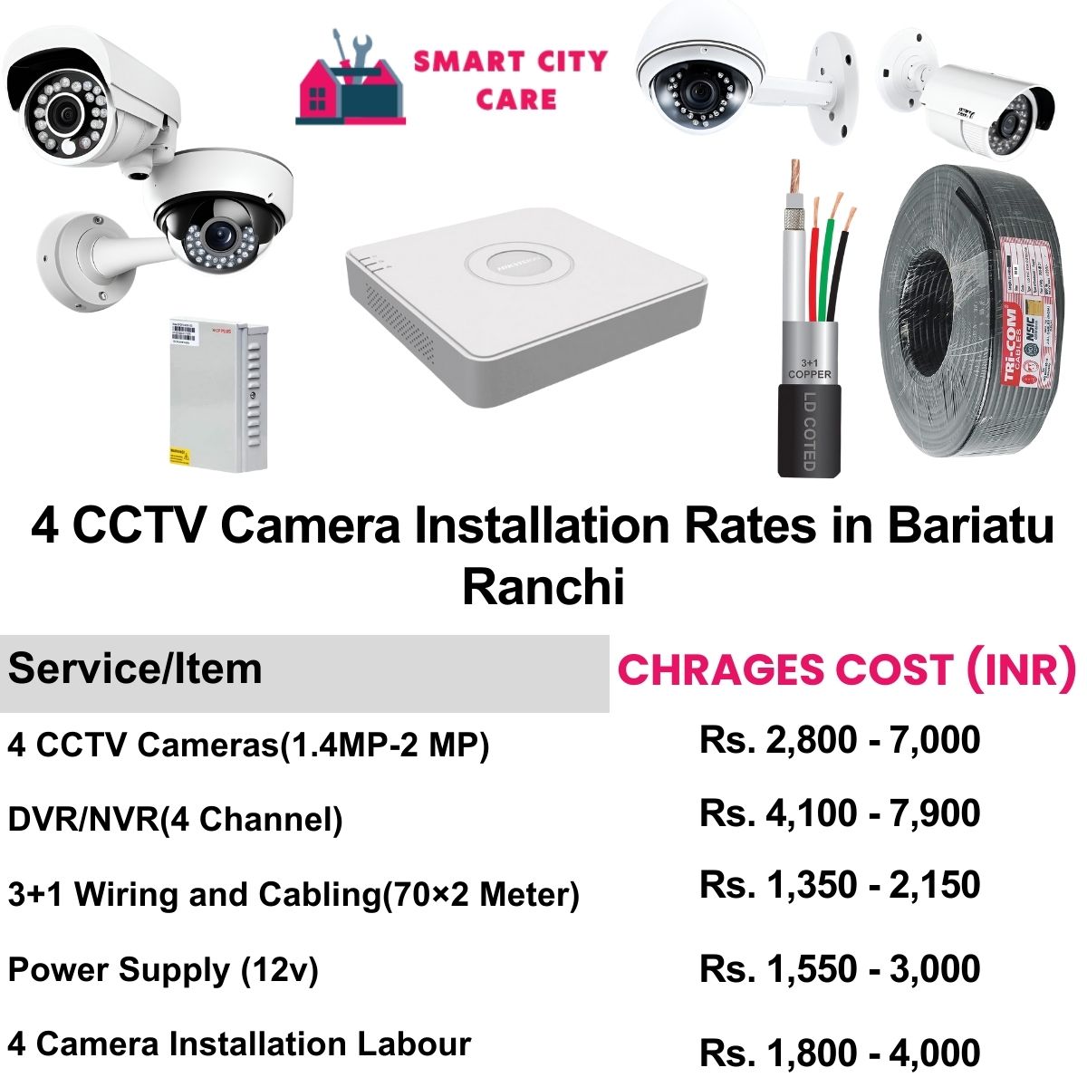 4 CCTV camera installation cost list in  Ranchi, Bariatu