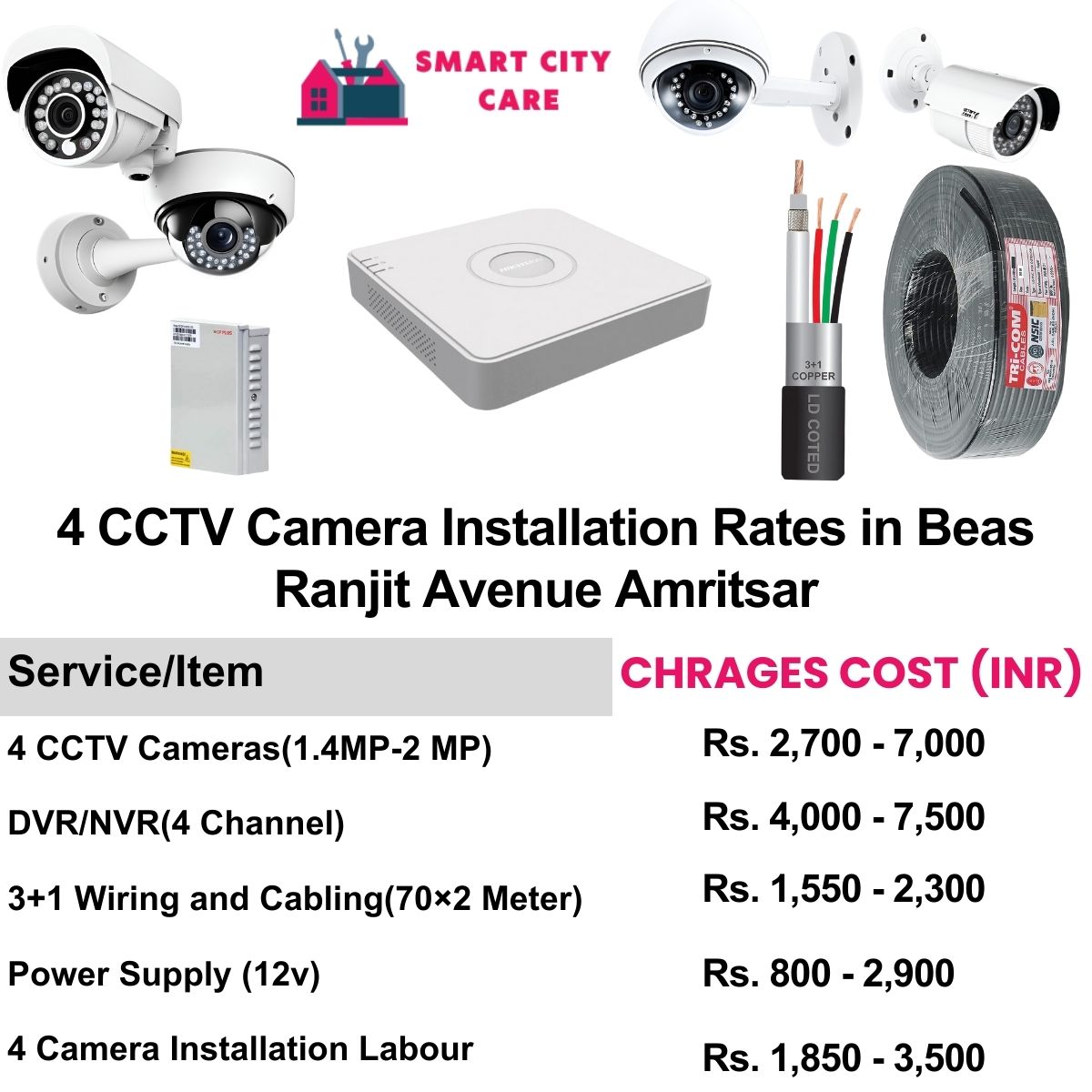 4 CCTV camera installation cost list in  Amritsar, Beas, Ranjit Avenue