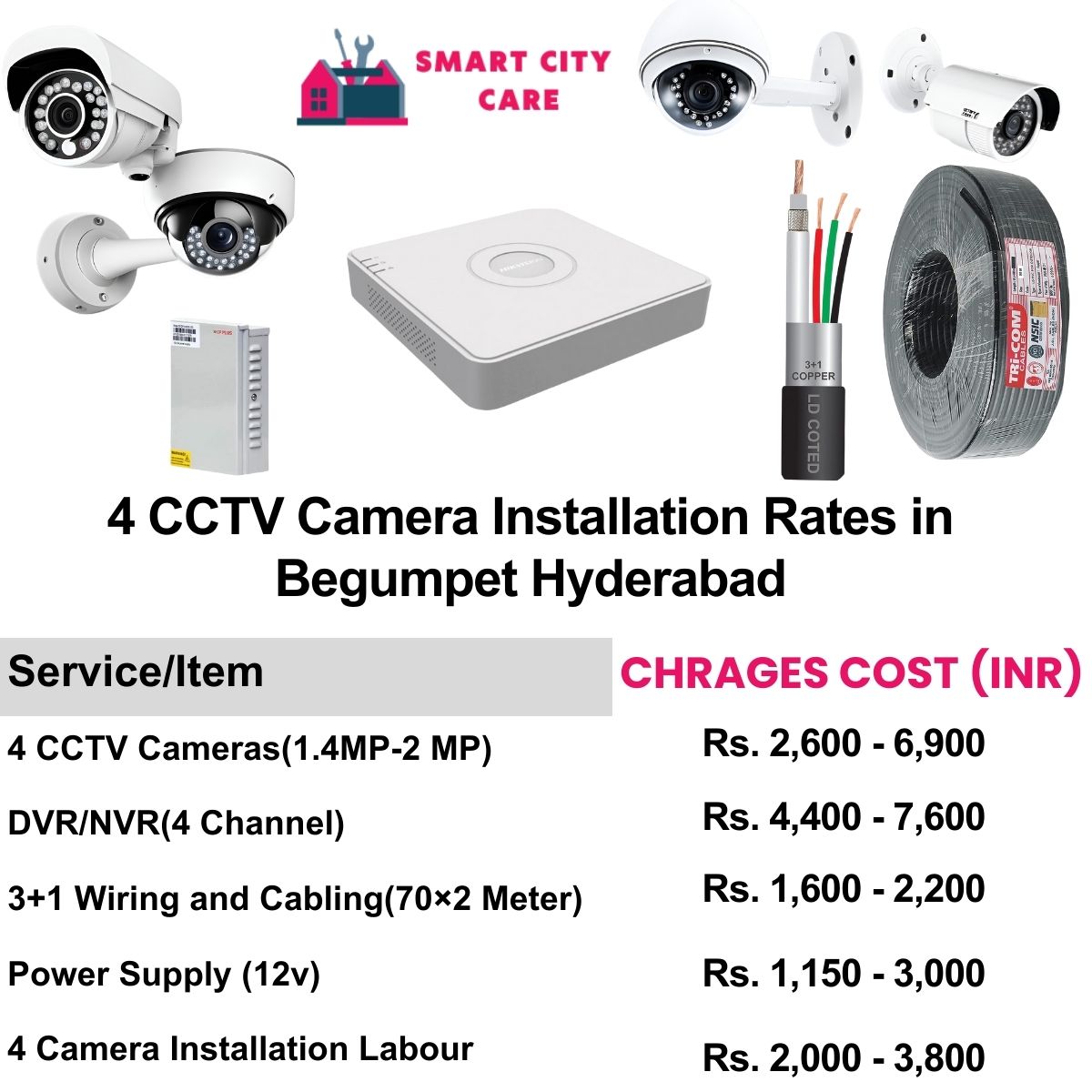 4 CCTV camera installation cost list in  Hyderabad, Begumpet