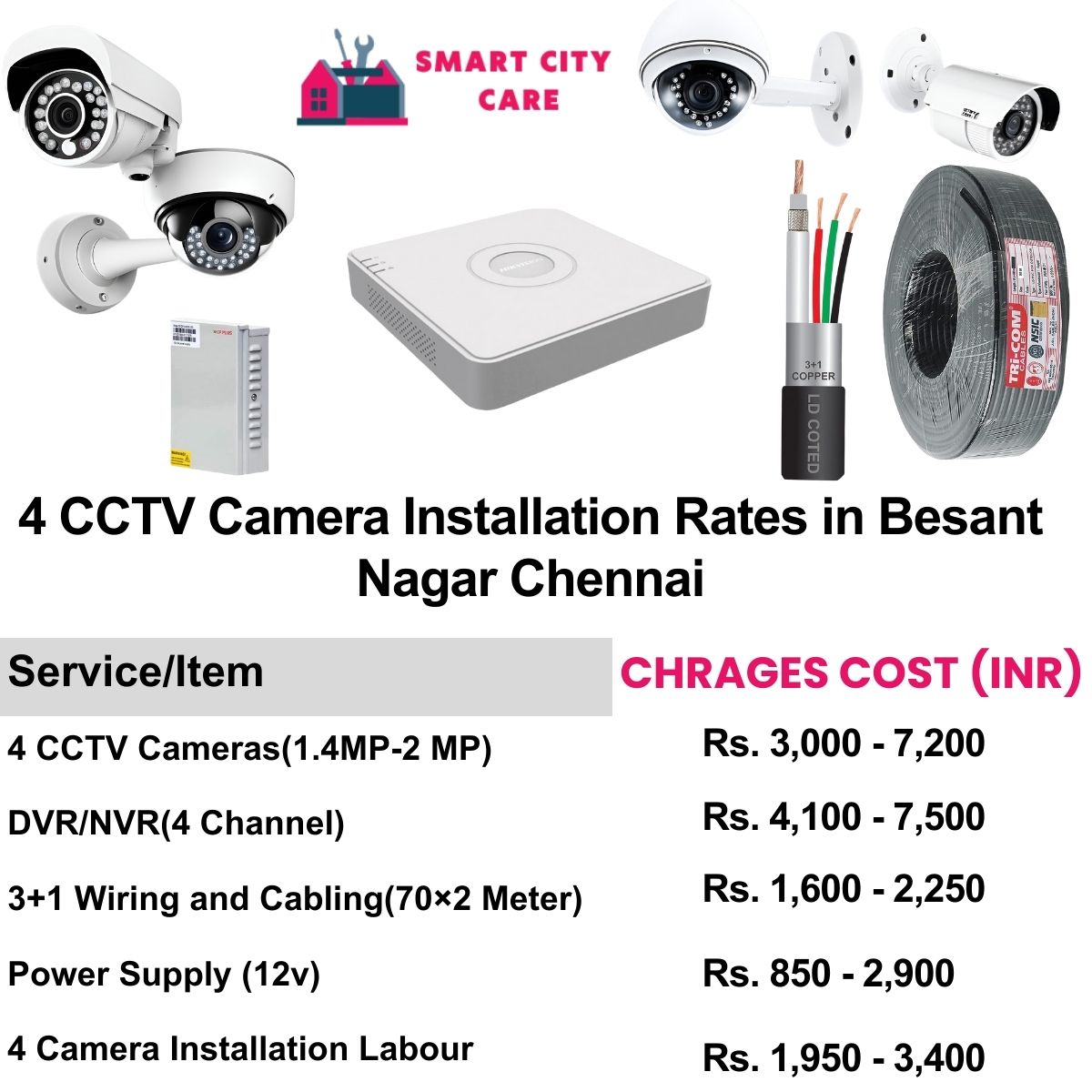 4 CCTV camera installation cost list in  Chennai, Besant Nagar