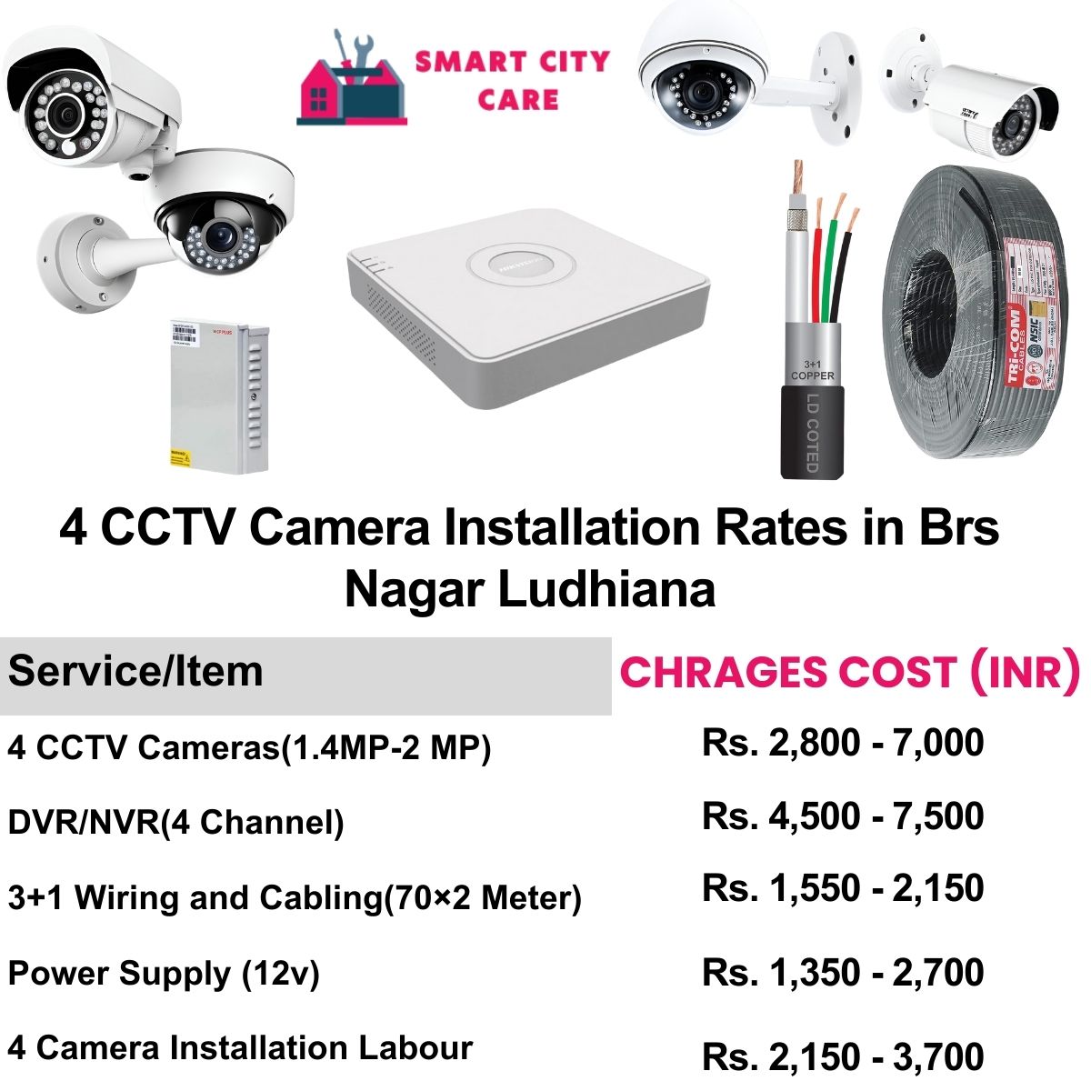 4 CCTV camera installation cost list in  Ludhiana, BRS Nagar