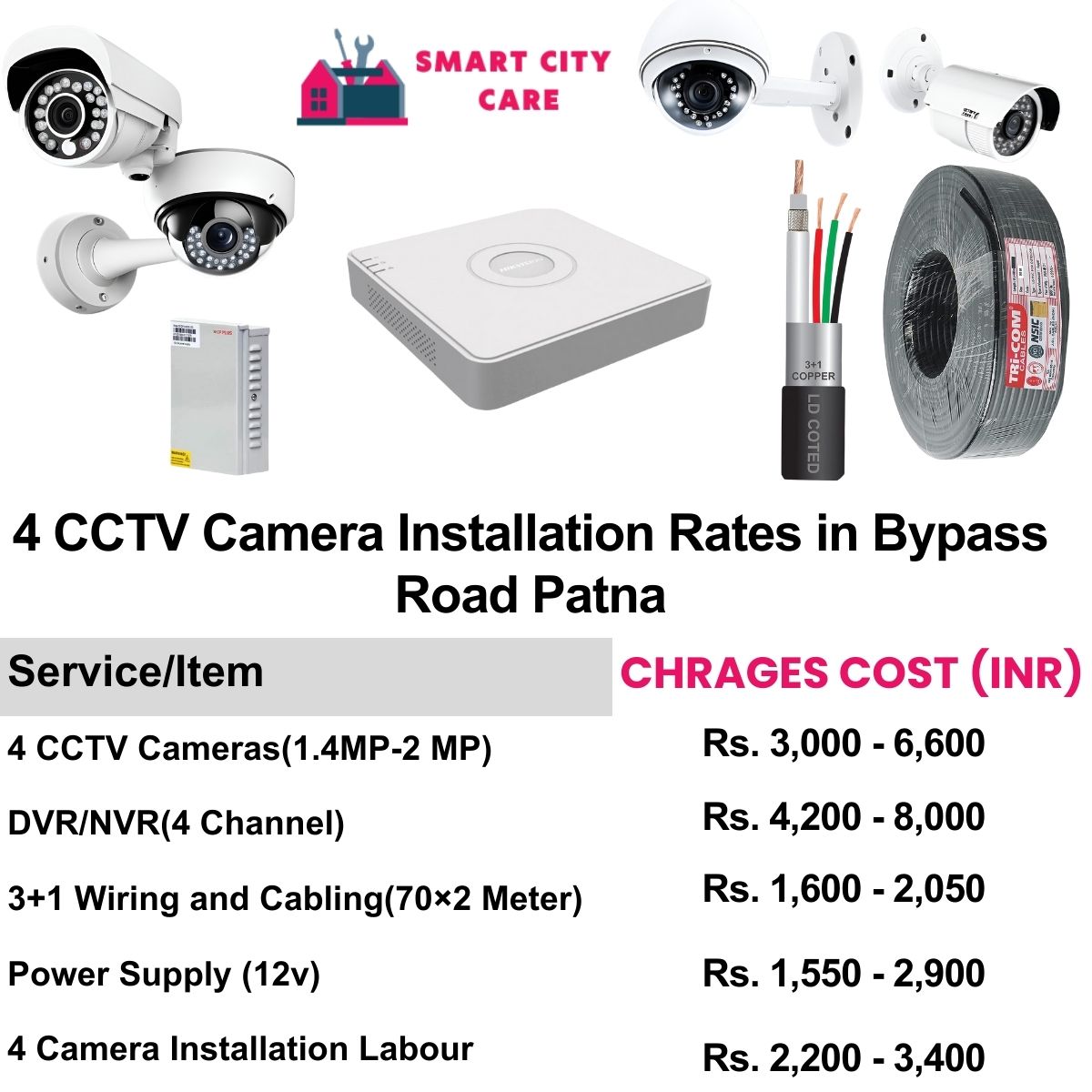 4 CCTV camera installation cost list in  Patna, Bypass Road