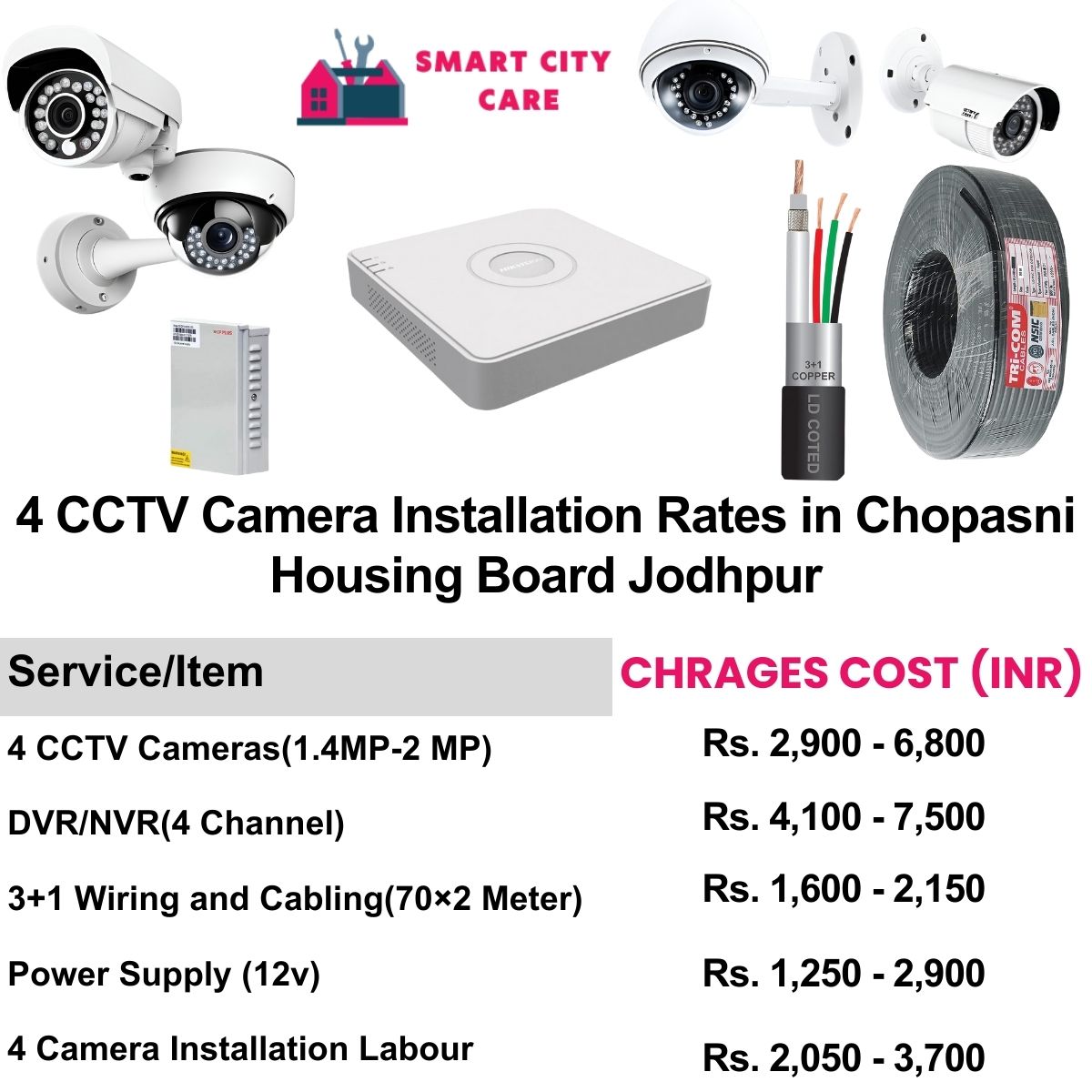 4 CCTV camera installation cost list in  Jodhpur, Chopasni Housing Board