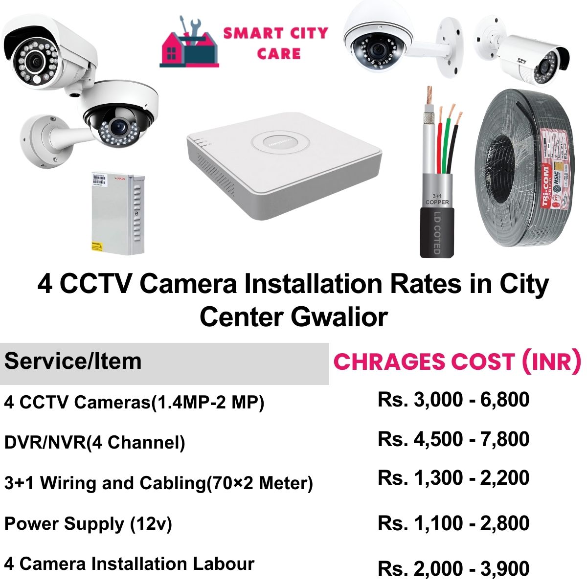 4 CCTV camera installation cost list in  Gwalior, City Center