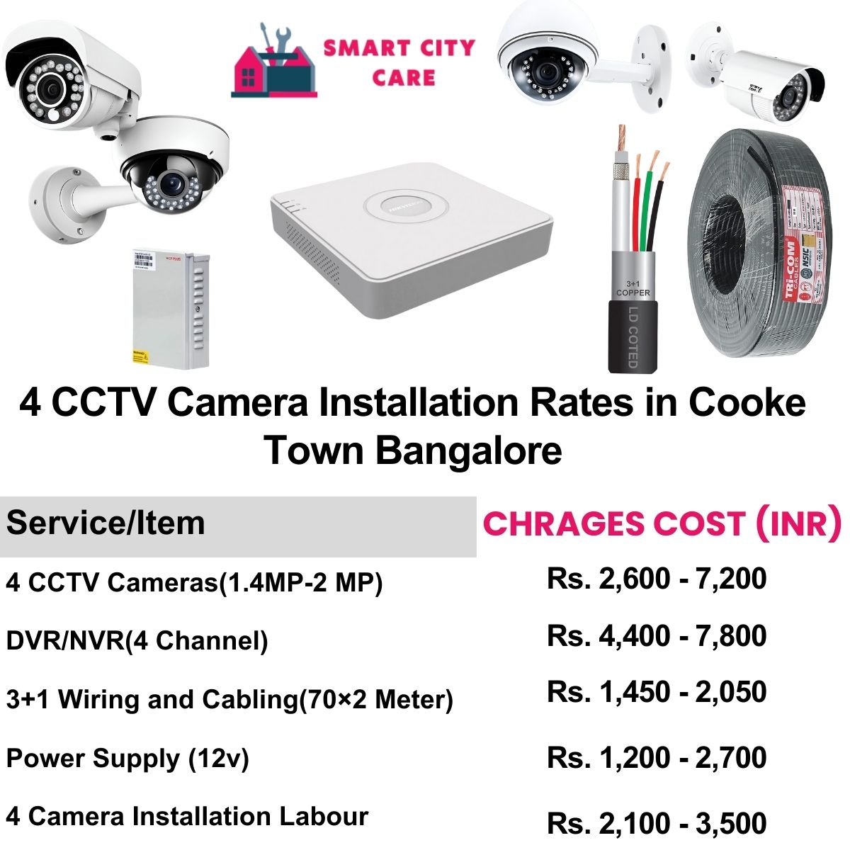 4 CCTV camera installation cost list in  Bangalore, Cooke Town