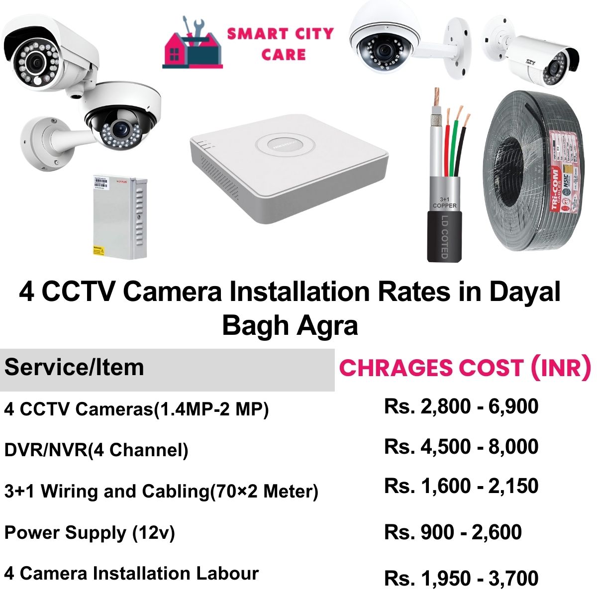 4 CCTV camera installation cost list in  Agra, Dayal Bagh