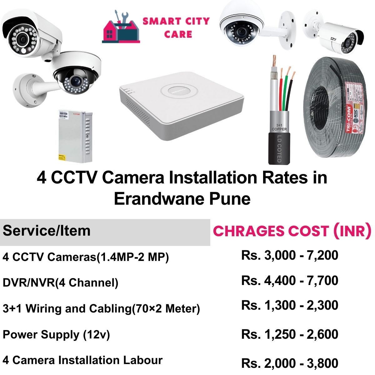 4 CCTV camera installation cost list in  Pune, Erandwane