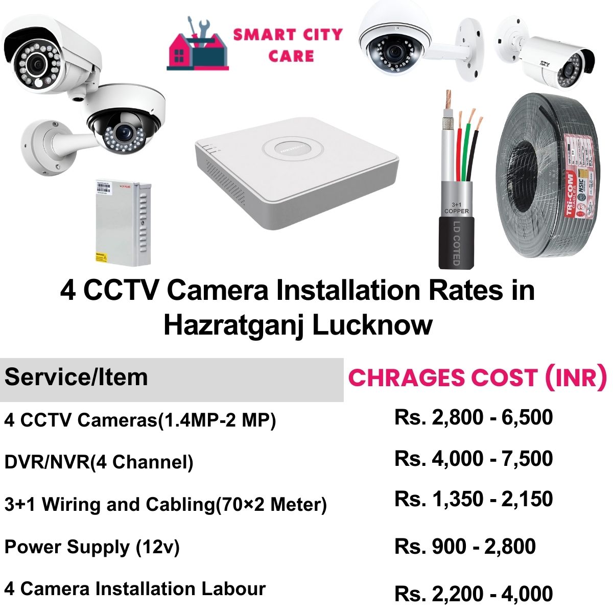 4 CCTV camera installation cost list in  Lucknow, Hazratganj