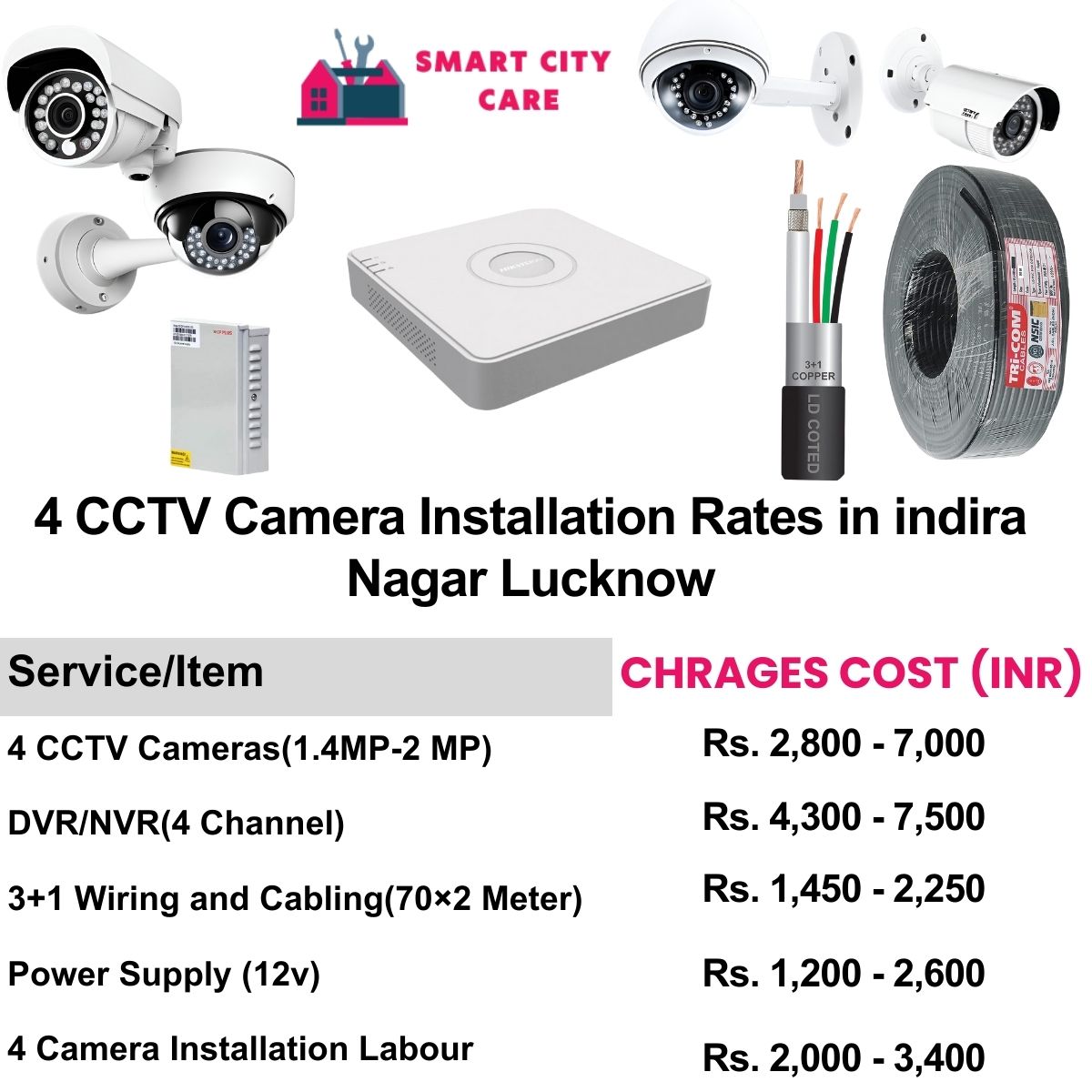 4 CCTV camera installation cost list in  Lucknow, Indira Nagar