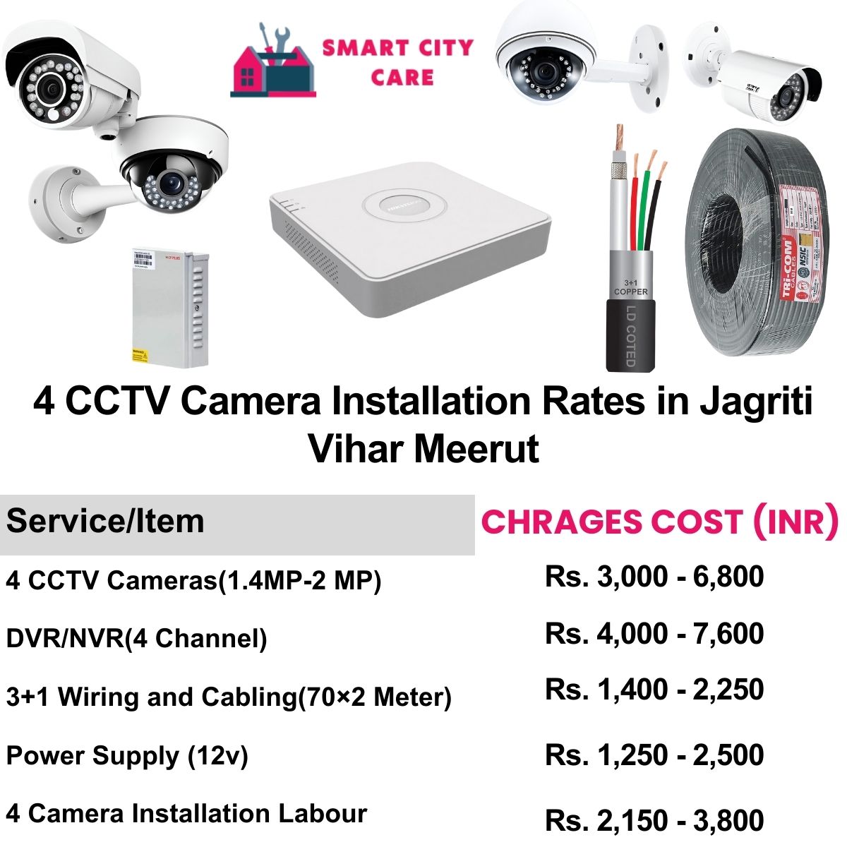 4 CCTV camera installation cost list in Meerut, Jagriti Vihar