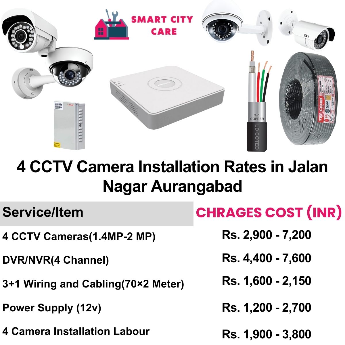 4 CCTV camera installation cost list in  Aurangabad, Jalan Nagar