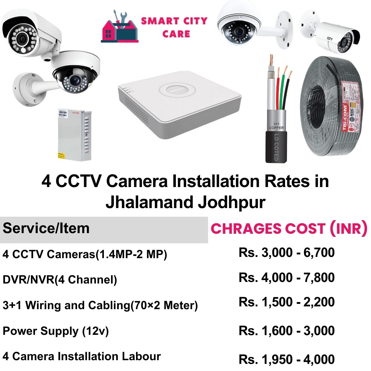 4 CCTV camera installation cost list in  Jodhpur, Jhalamand