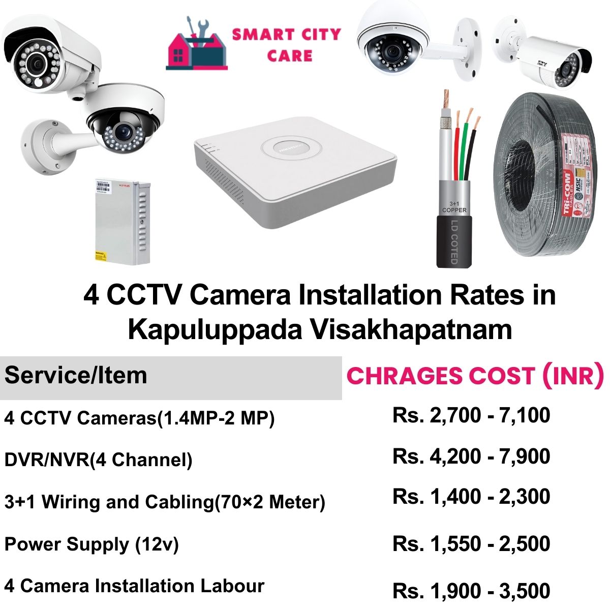 4 CCTV camera installation cost list in  Visakhapatnam, Kapuluppada