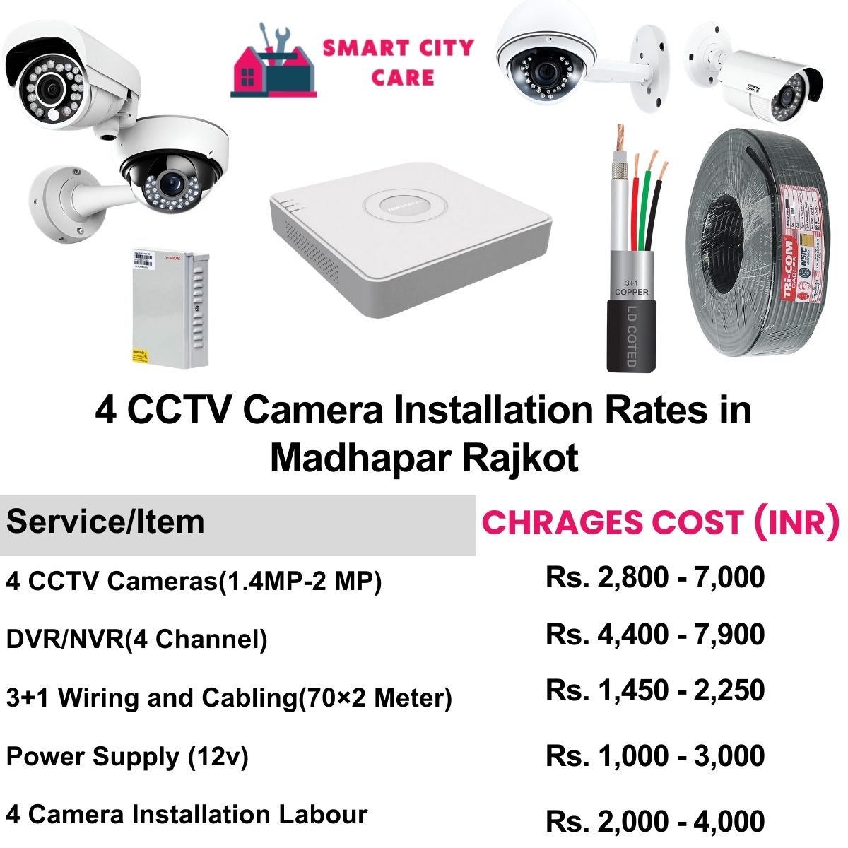 4 CCTV camera installation cost list in  Rajkot, Madhapar