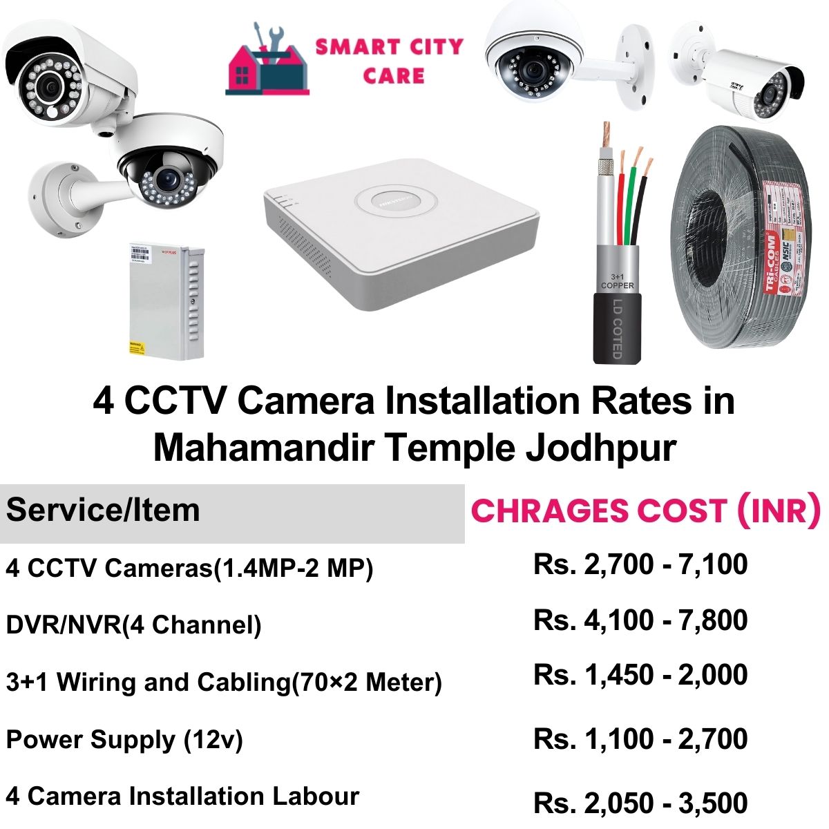 4 CCTV camera installation cost list in  Jodhpur, Mahamandir Temple