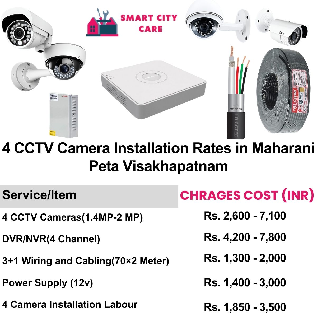 4 CCTV camera installation cost list in  Visakhapatnam, Maharani Peta