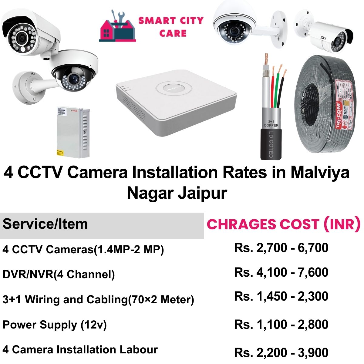 4 CCTV camera installation cost list in  Jaipur, Malviya Nagar