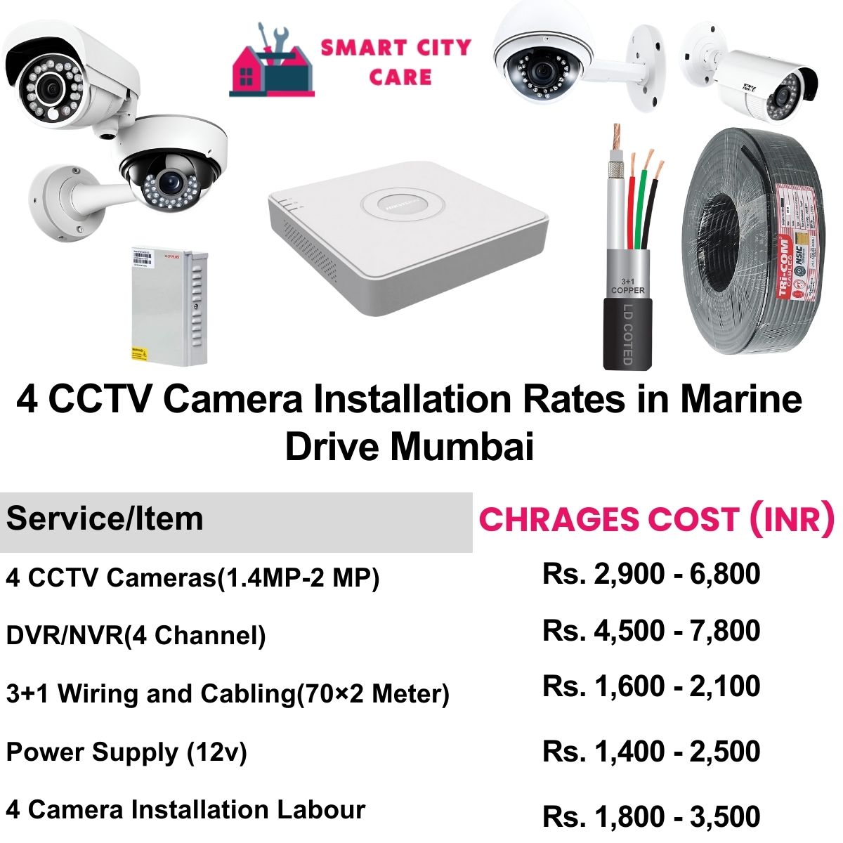 4 CCTV camera installation cost list in  Mumbai, Marine Drive