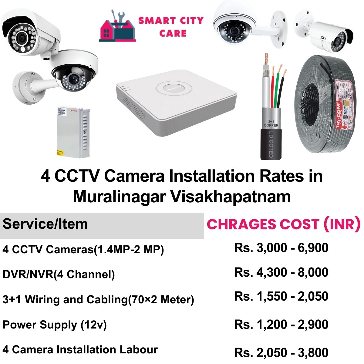 4 CCTV camera installation cost list in  Visakhapatnam, Muralinagar