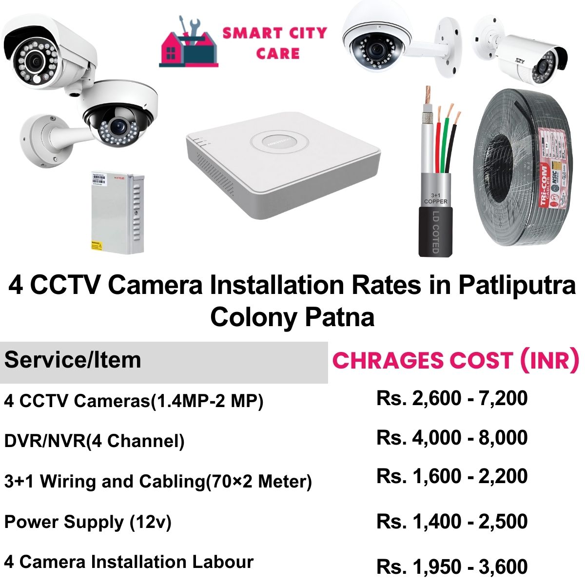 4 CCTV camera installation cost list in  Patna, Patliputra Colony