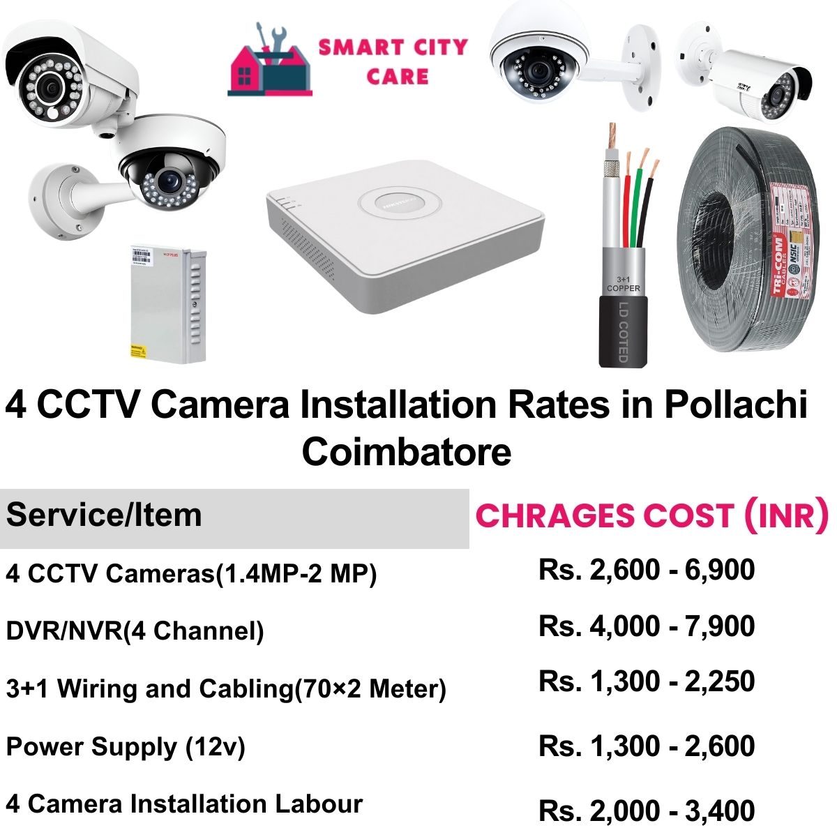 4 CCTV camera installation cost list in  Coimbatore, Pollachi