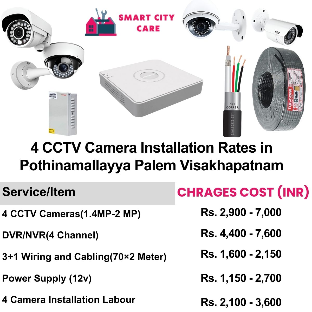 4 CCTV camera installation cost list in  Visakhapatnam, Pothinamallayya Palem