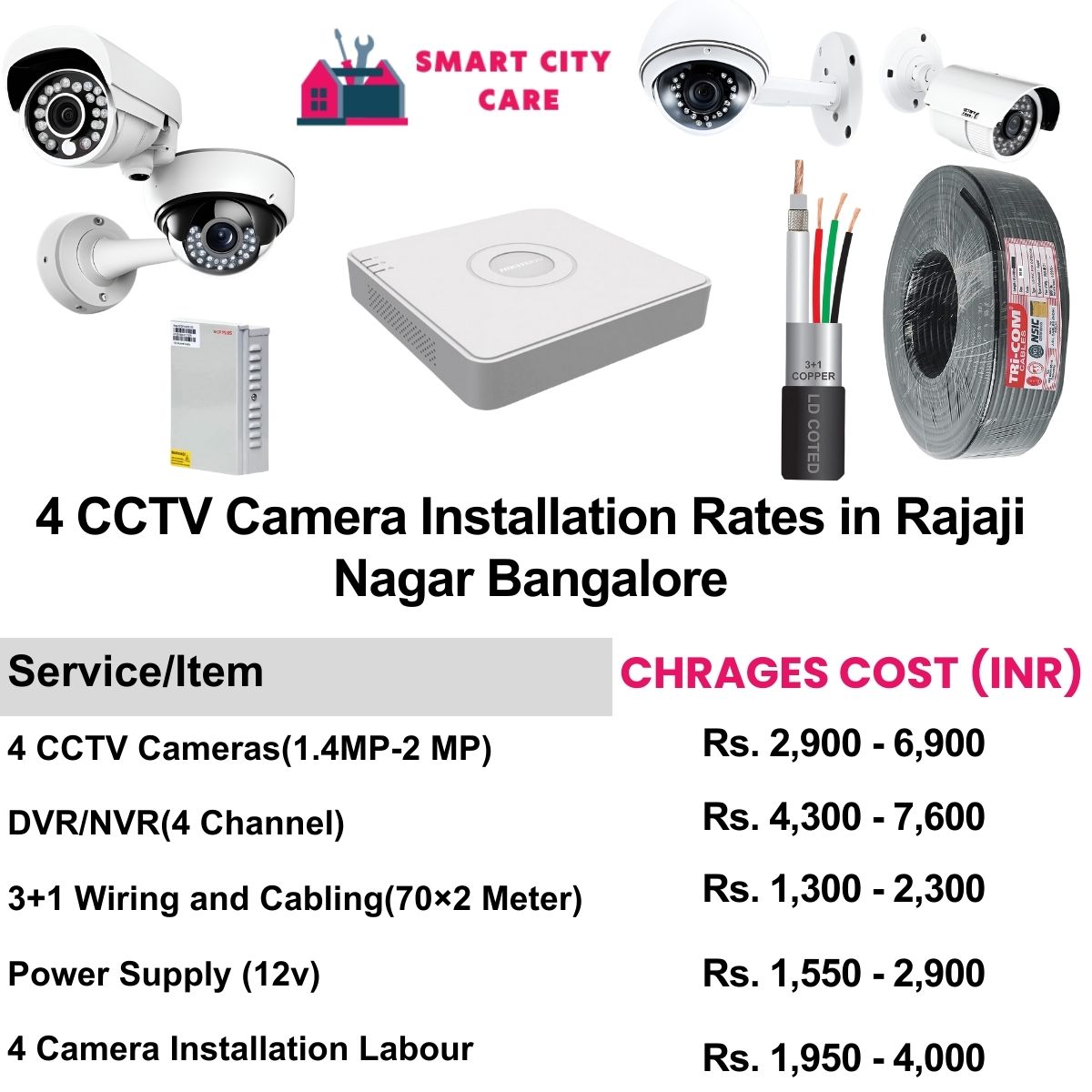 4 CCTV camera installation cost list in  Bangalore, Rajaji Nagar