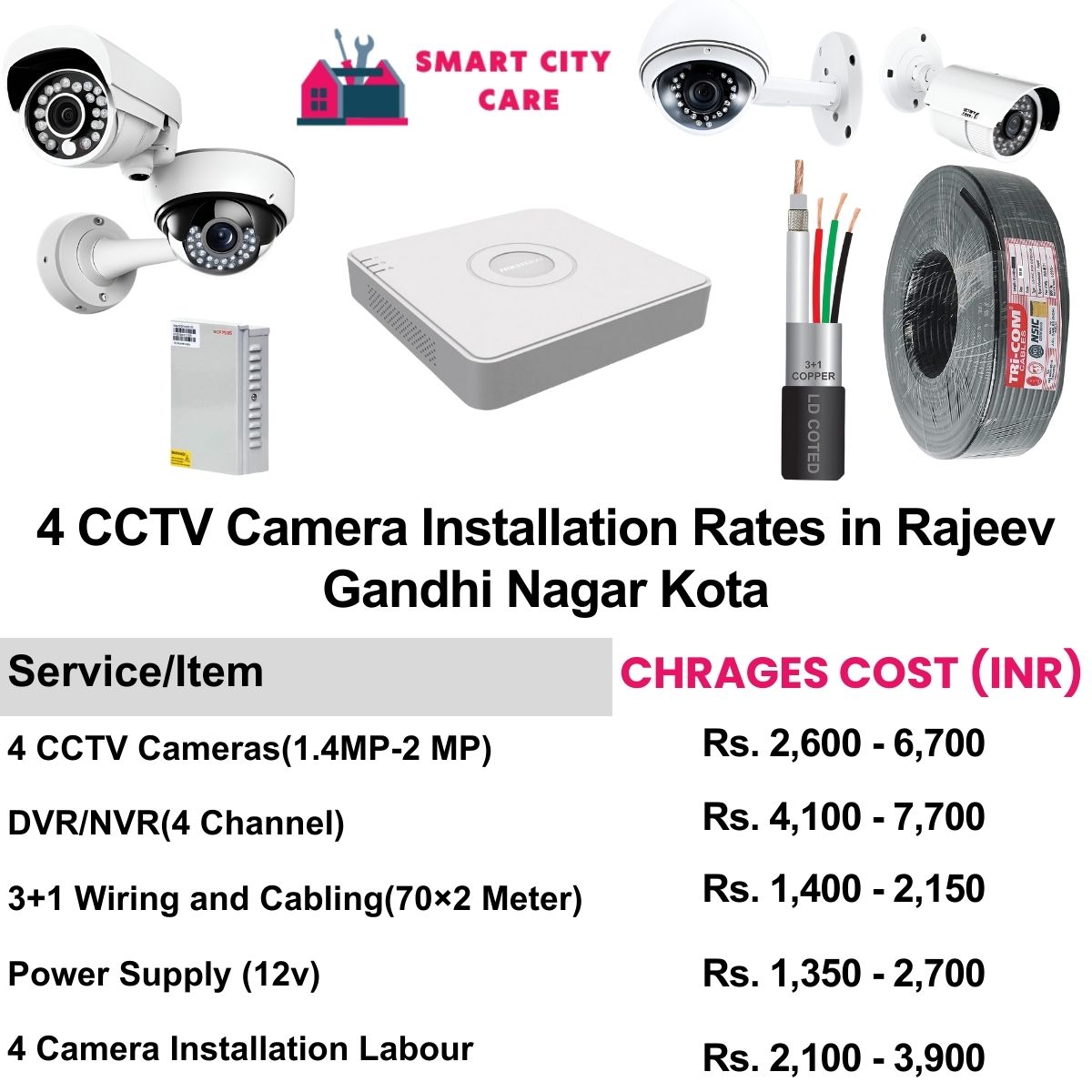 4 CCTV camera installation cost list in  Kota, Rajeev Gandhi Nagar