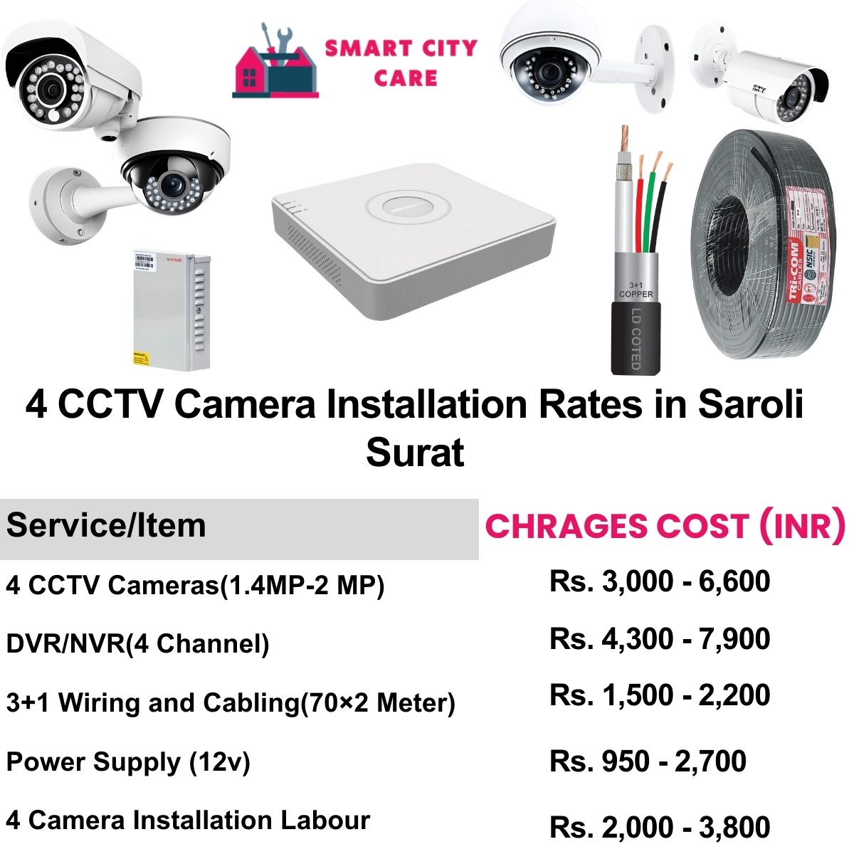 4 CCTV camera installation cost list in Surat, Saroli