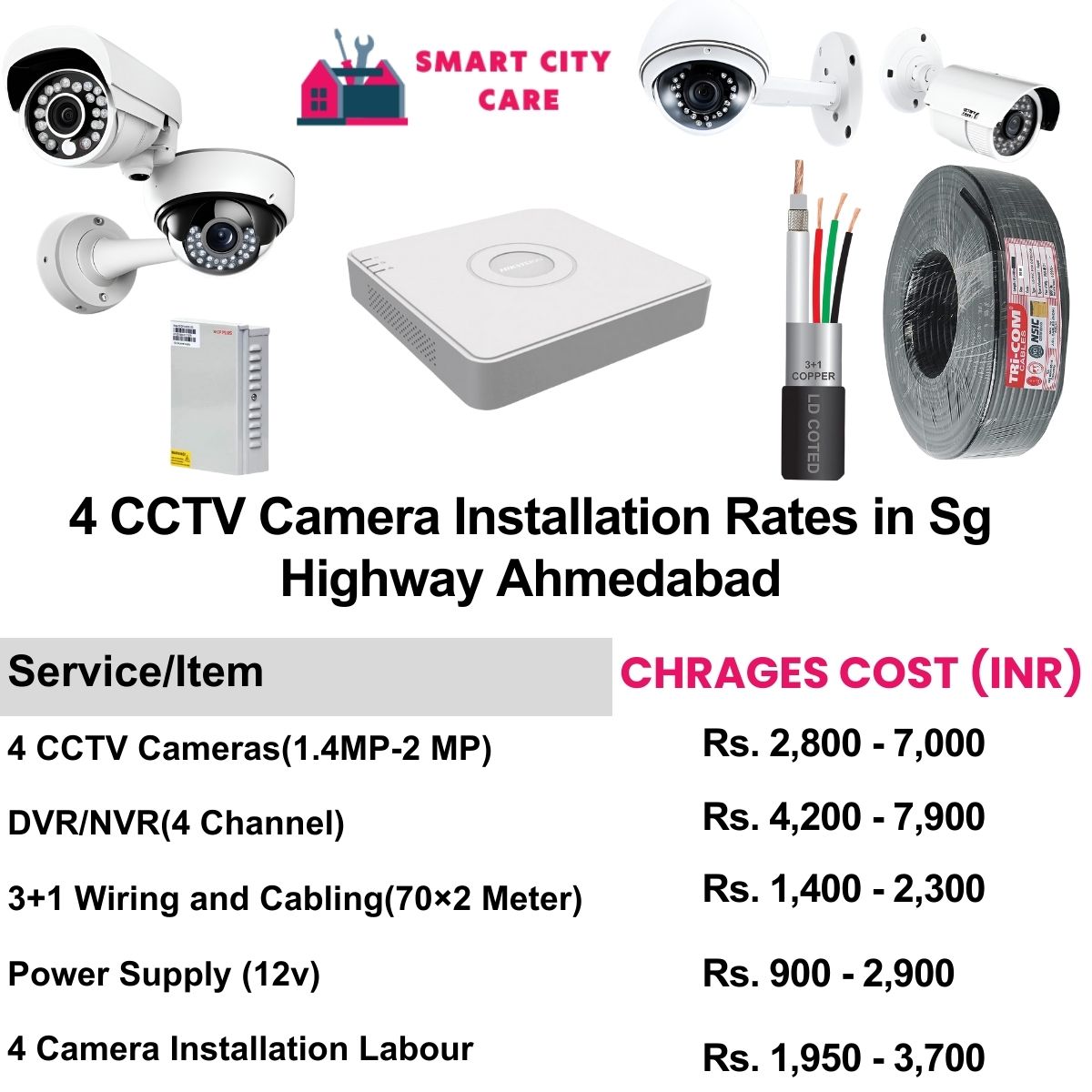 4 CCTV camera installation cost list in  Ahmedabad, SG Highway