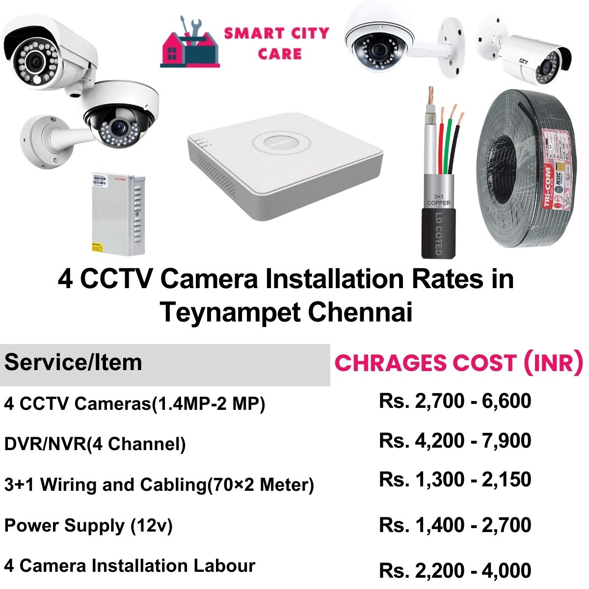 4 CCTV camera installation cost list in  Chennai, Teynampet