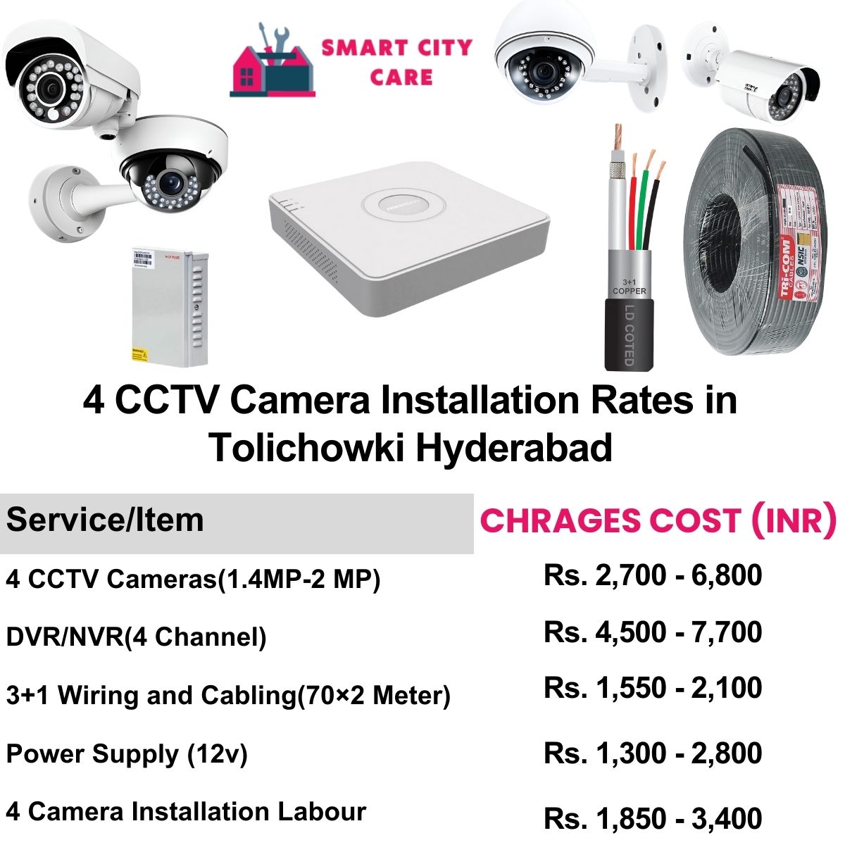 4 CCTV camera installation cost list in  Hyderabad, Tolichowki