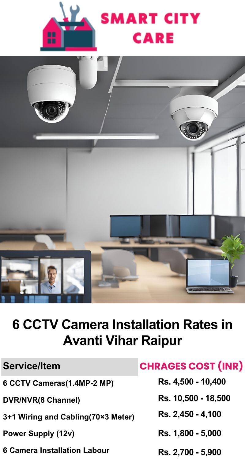 6 CCTV camera installation cost list in  Raipur, Avanti Vihar