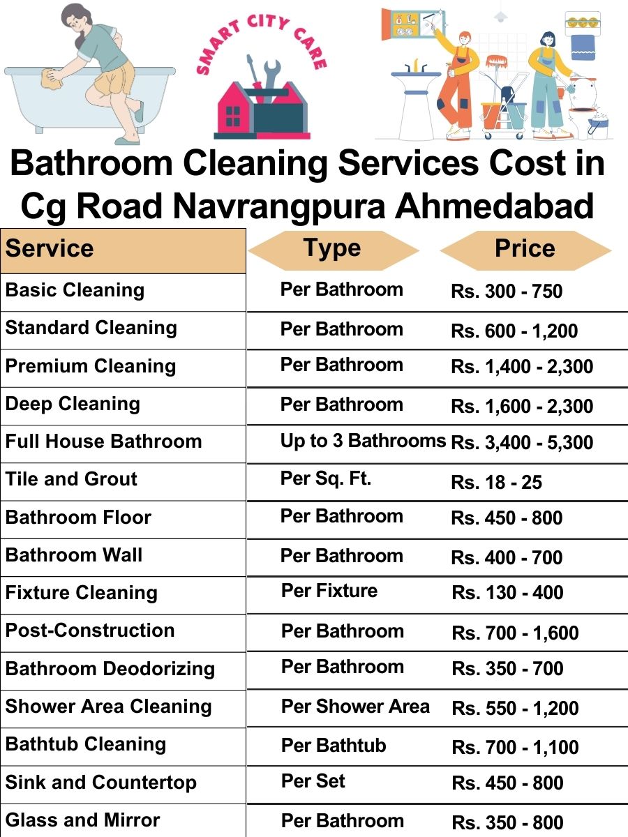 Bathroom Cleaning Services Cost list in CG Road, Navrangpura, Ahmedabad