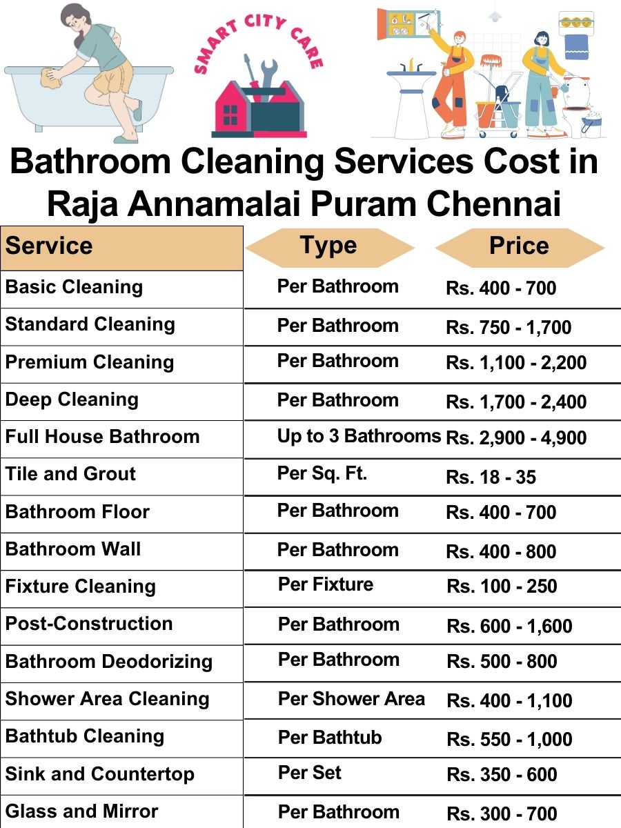 Bathroom Cleaning Services Cost list in Raja Annamalai Puram, Chennai