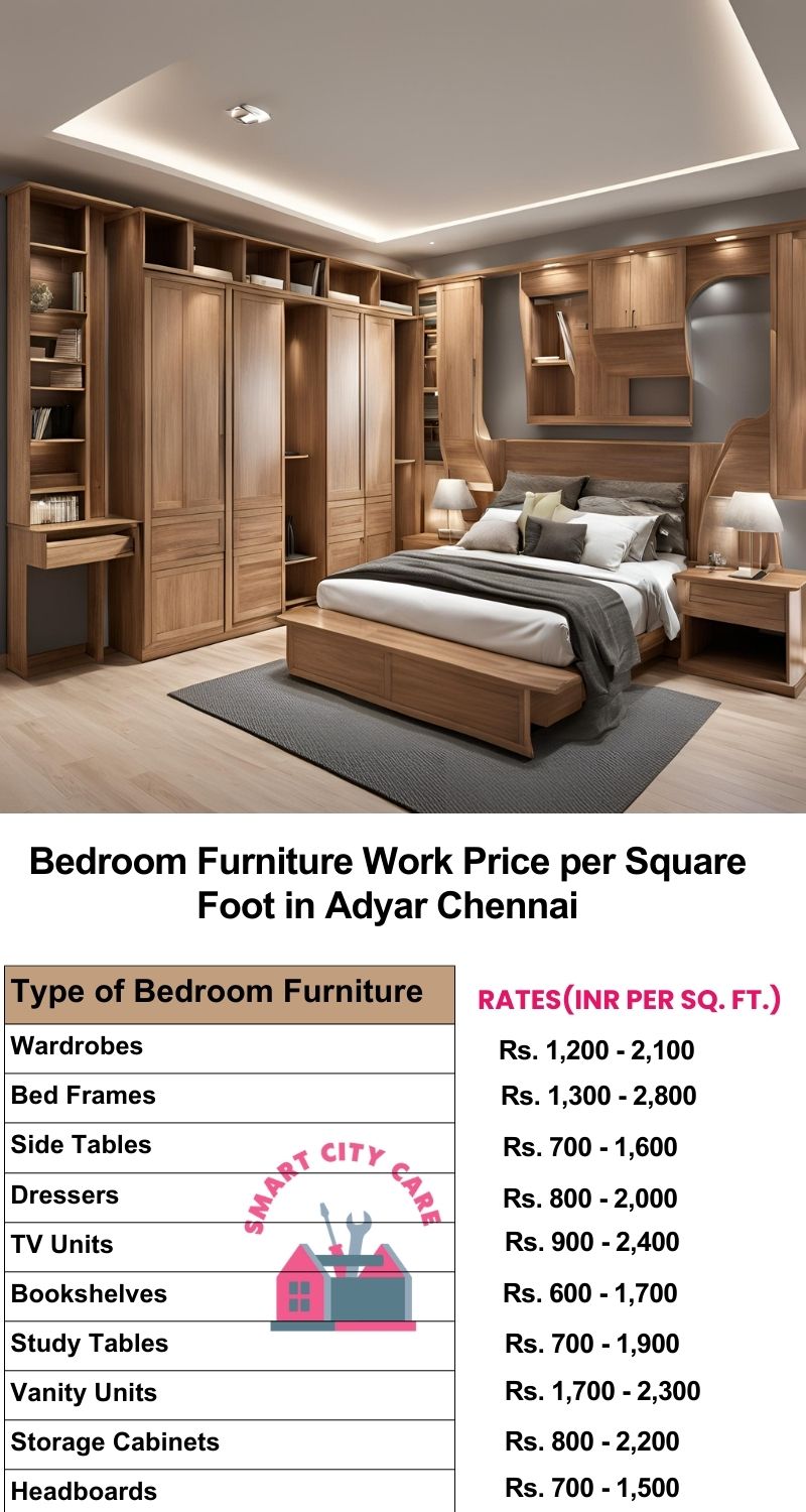 Bedroom Furniture Work Price list per Square Foot in Adyar,Chennai